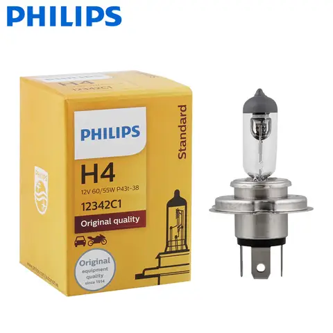 필립스 정품 할로겐 전구 ECE 승인, H4 9003, HB2, 12V, 60 W, 55W, P43t 표준 헤드라이트, 정품 자동차 램프, 12342C1, 1X