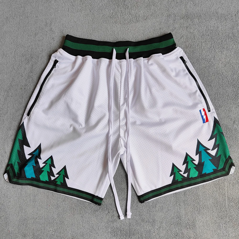 MM MASMIG White Timber Printed Basketball Shorts with Zipper Pockets Russell Street Style Sports Training Pants