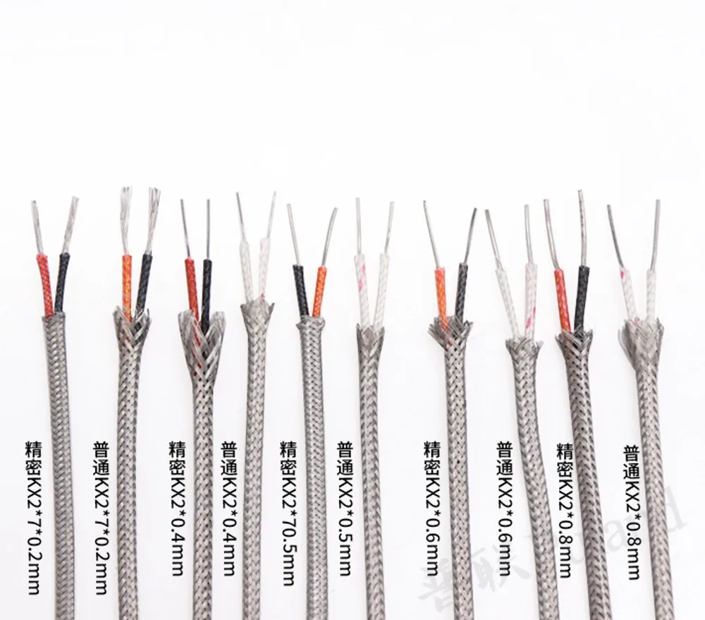K2x0.4  Type K Shielded Braided Cable  Thermocouple Wire Shield Fiber Braid Insulated High Temperature Sensor Compensation Cable