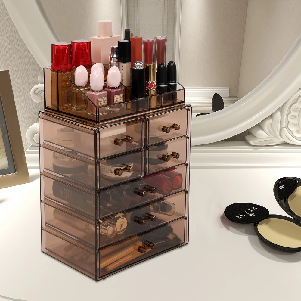 Four Colors Jewelry Container Make Up Case  Organizers Box Makeup Organizer Drawers Plastic Cosmetic Storage Box Rack