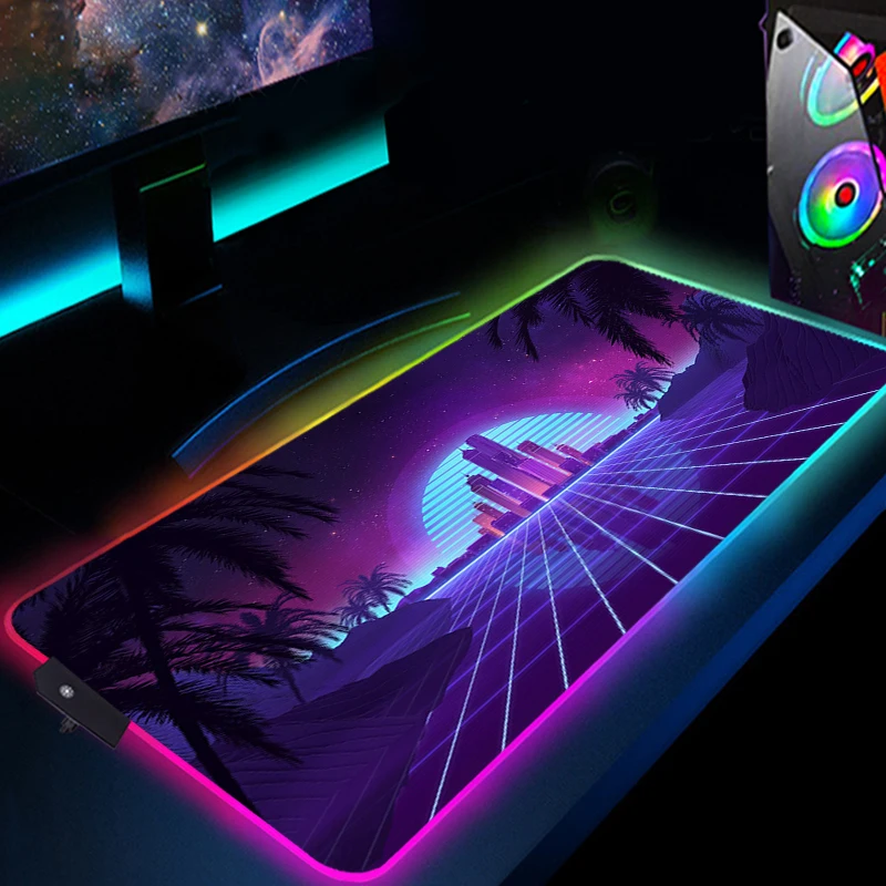 

Retrowave Desk Mat Pc Gamer Gaming Mouse Pad Rubber Computer Keyboard Table Pads Anime Gamers Accessories Mousepad RGB Varmilo