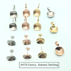 Square Fancy Stone Earrings Bases Cushion 4470 12mm With French Hook Lever Back For Austrian Crystal Jewelry DIY Making