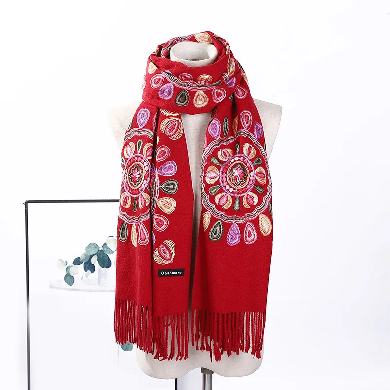 Imitation Cashmere Embroidery Shawls For Women Large Size Pashmina Warm Cape Scarf Autumn Spring Winter Scarves Bufanda