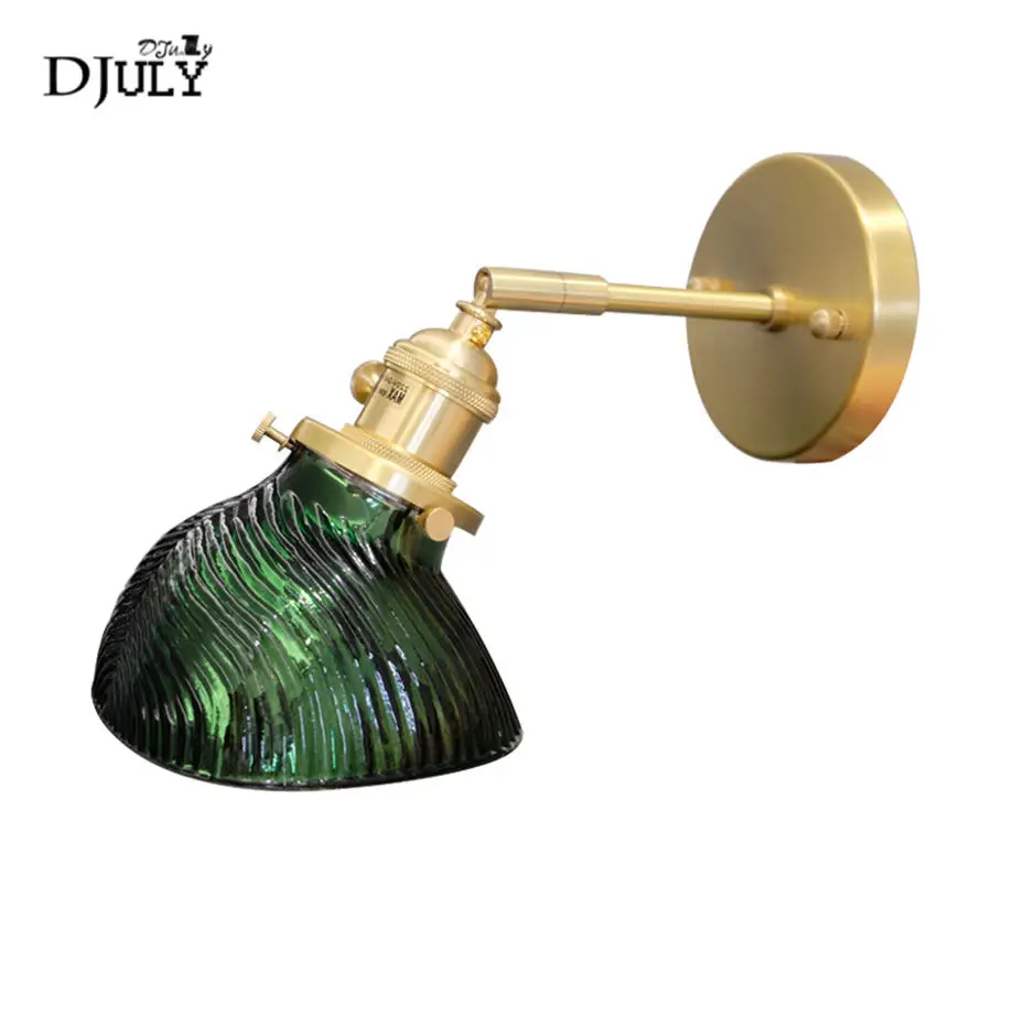 

American copper green glass wall lamp Rotary Switches for bedroom bathroom stairs loft mirror light industrial bedside luminaire