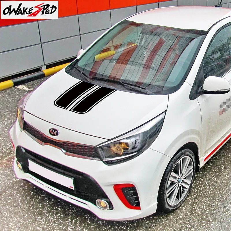 Car Hood Bonnet Sport Stripes Sticker For KIA Picanto Morning Auto Engine Cover Auto Body Decor Vinyl Decal Exterior Accessories