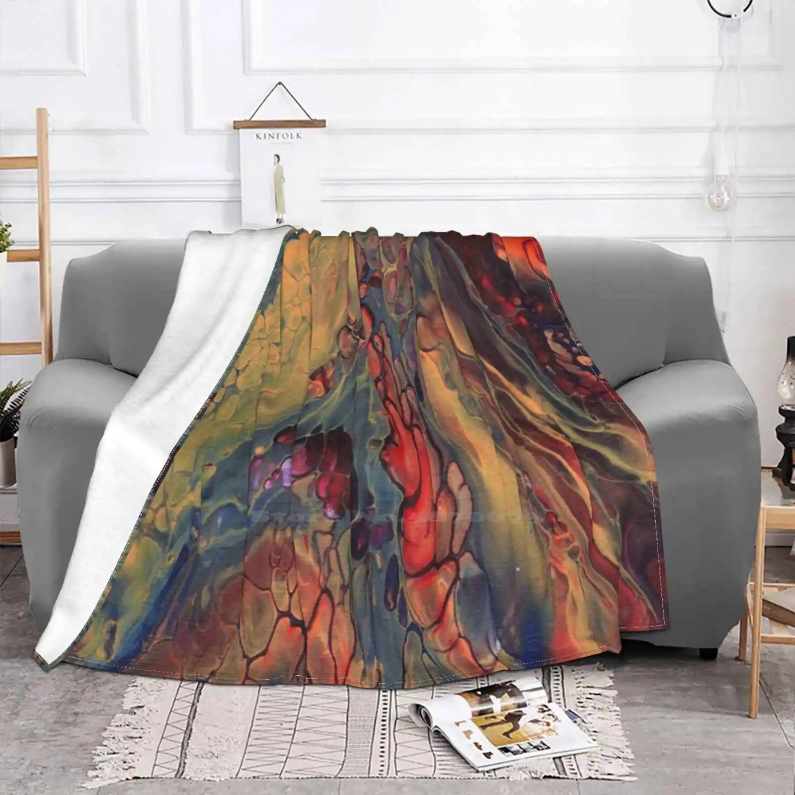 Untitled ( Pour ) Creative Design Light Thin Soft Flannel Blanket Acrylic Pour Abstract Colorful Cells Flow Flowing Cadencelg