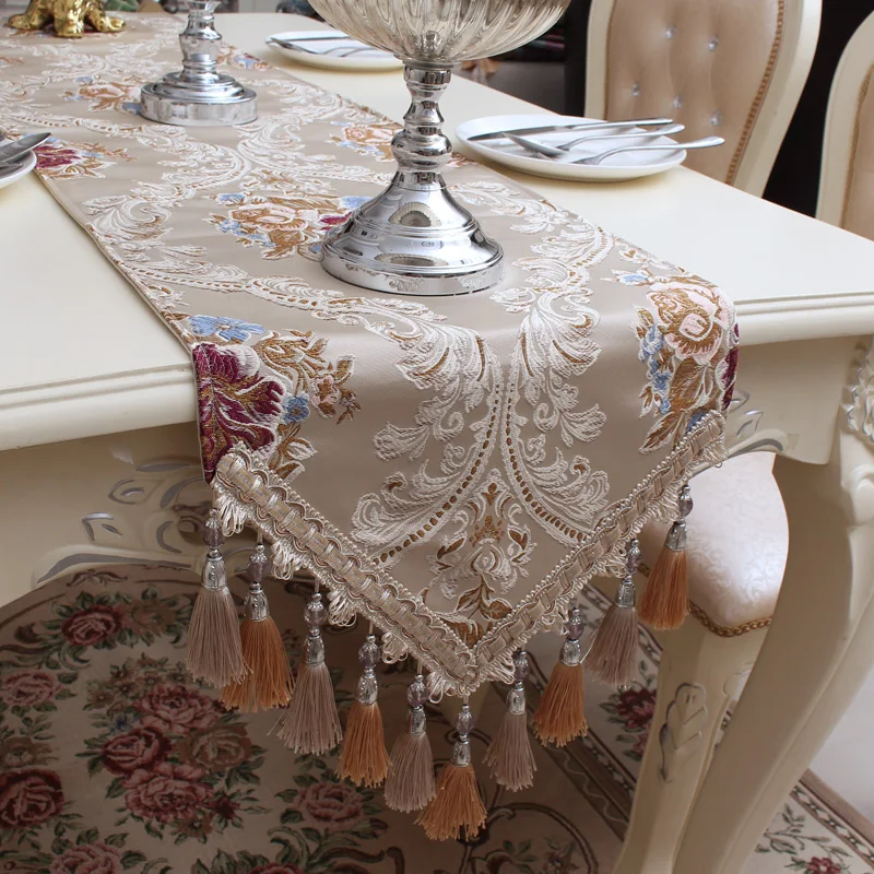 

European Luxury Table Runner Modern Embroidery Tablecloth With Tassels Table Flag Dinner Place Mats Home Textile Table Decor