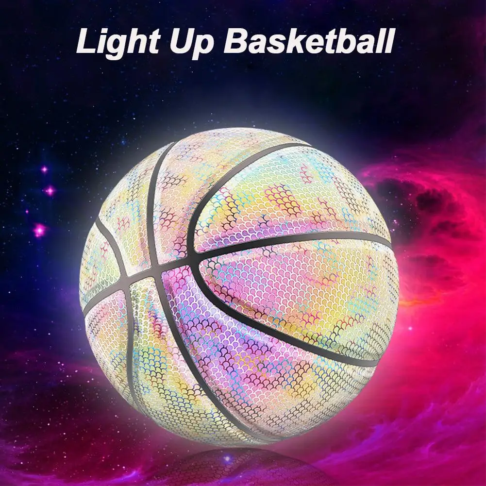 Light Up Basketball Ball Battery-Free Rainbow PU Glow In The Dark Basketball (Size 7) Light-up Basketball For Man Teen Boy