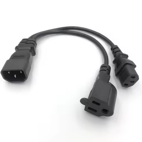 IEC 320 C14 to US Nema 5-15R + C13 Power Y Type Splitter Adapter Cable C14 to Dual Outlet Short Cord 10A 250V