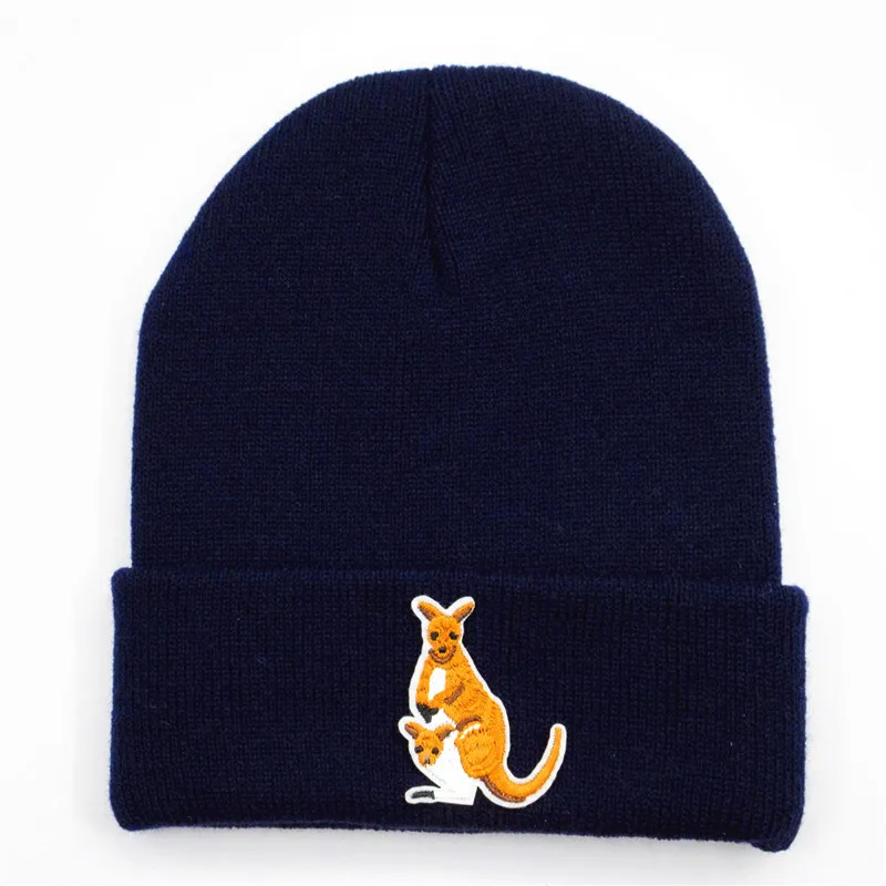 LDSLYJR kangaroo animal embroidery Cotton Thicken knitted hat winter warm hat Skullies cap beanie hat for men and women 191