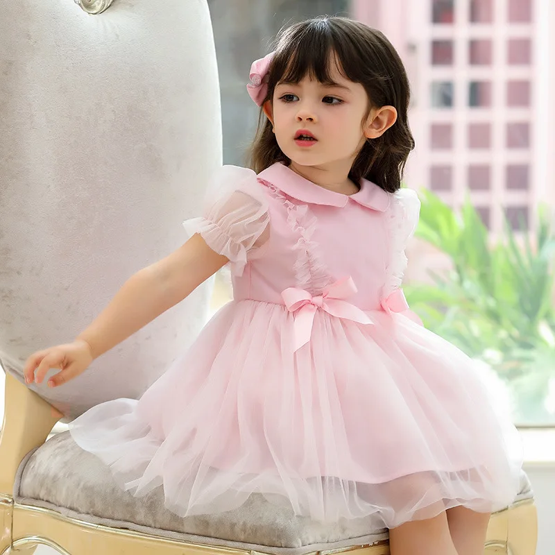 2024 Spanish Baby Girl Lolita Dresses Summer Children Birthday Ball Gowns Litter Girls Bow Dress Kids Spain Boutique Clothes