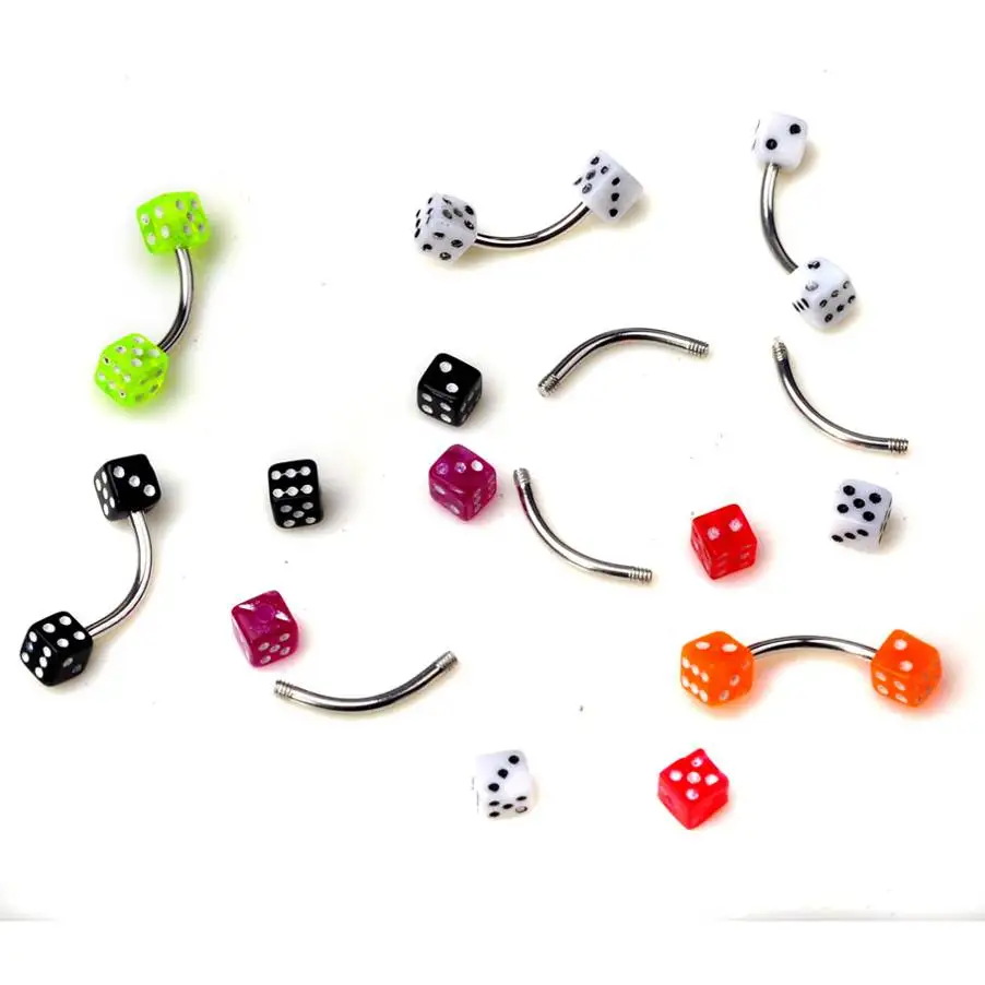 Wholesale 10Pcs/lot 316L Surgical Stainless Steel Acrylic Dice Piercing Eyebrow Ear Tragus Ring Body Jewelry Piercing Eyebrow