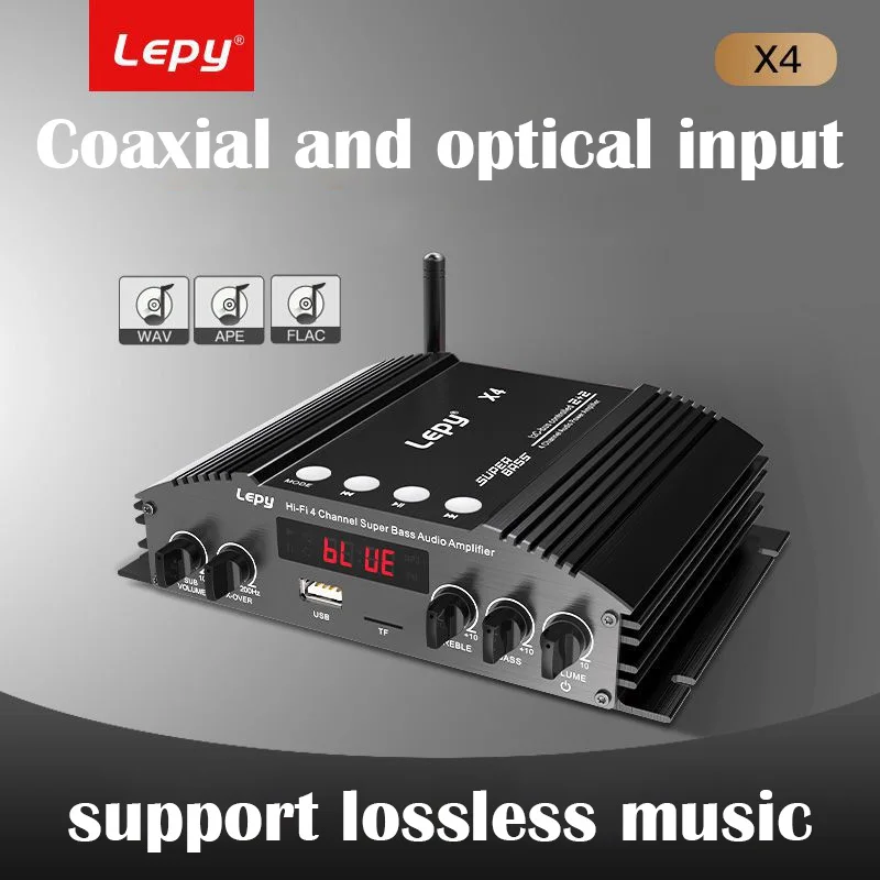 HIFI 5.0 Bluetooth Power Amplifier, Optical Fiber, Coaxial Input, 2.1 Audio Amplificador Dual Subwoofer Output, 4 Channels