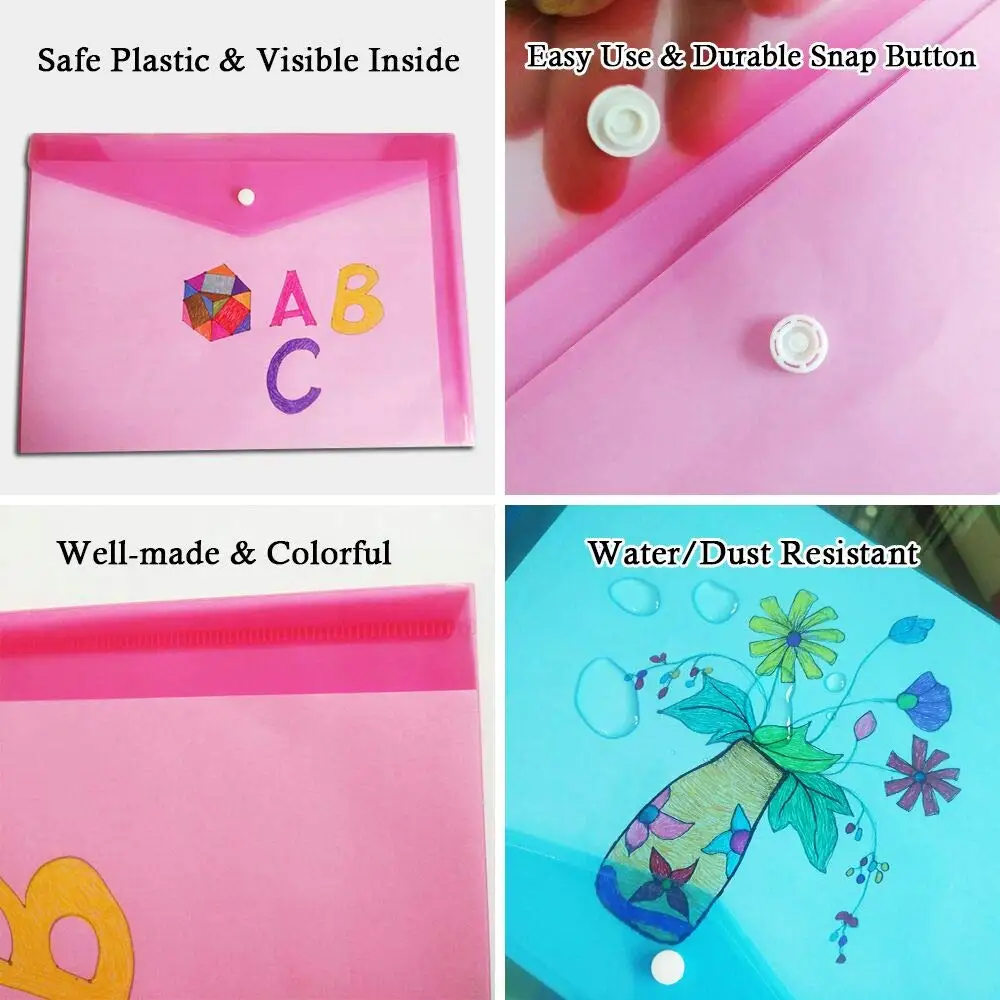 A4 File Bag Plastic Envelope Transparent Document Waterproof Folder With Snap Closure School Test Paper PackagingOffice Supplies