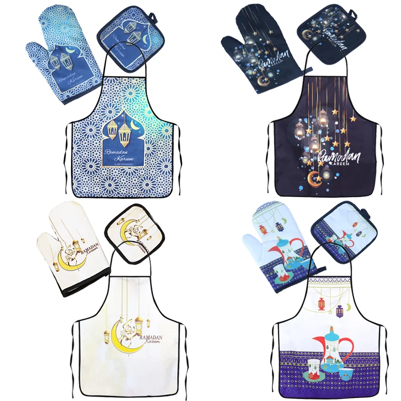 Ramadan Decoration Aprons Eid Mubarak Baking Anti-Hot Gloves Pad Kitchen Muslim Islamic Ramadan Kareem Party Decoration For home