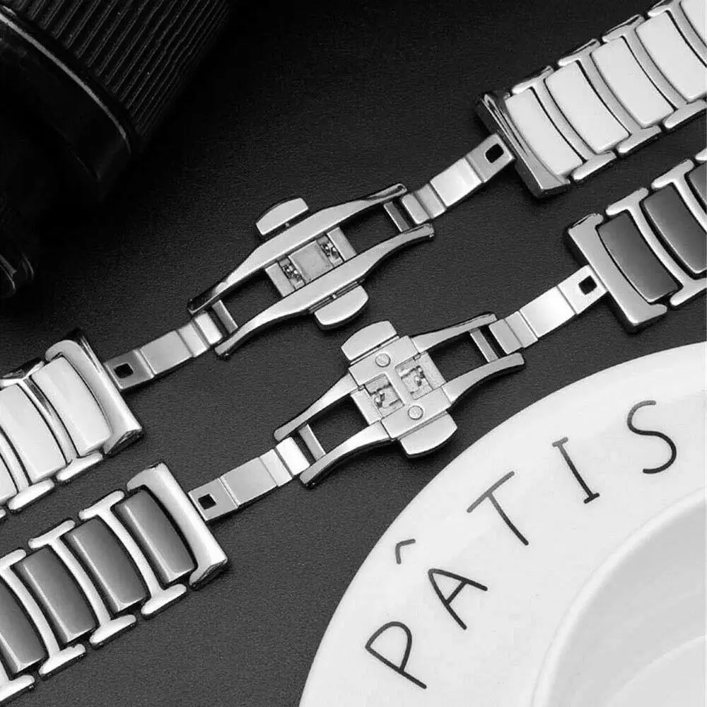 Ceramic Watch Strap 16mm Bracelet Watchband 20mm 22mm Stainless Steel Wristwatches Band 18mm White Black Watch Belt