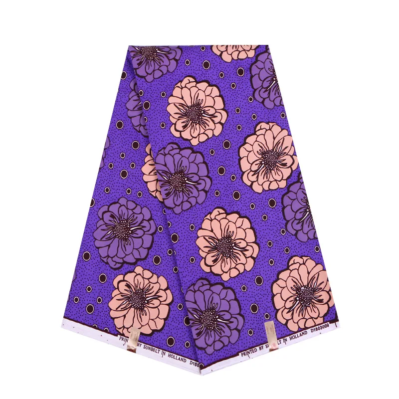 

2019 Veritable Real Wax Purple & Pink Flowers Print Fabric African Nigeria Ankara Wax 6Yards\set