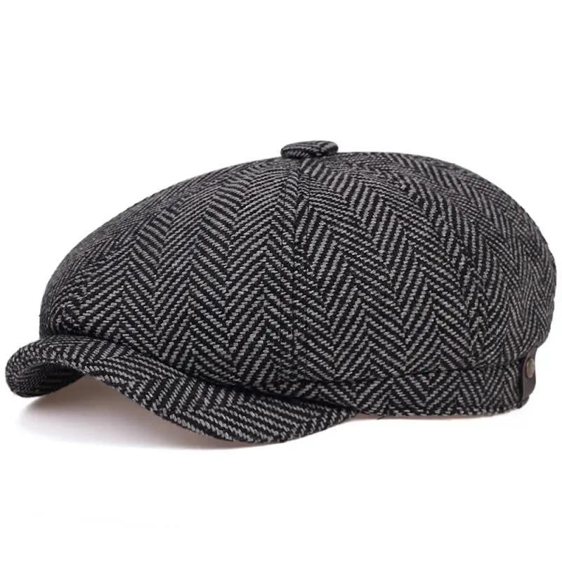 Nowe męskie czapka gazeciarza Beret kapelusz mężczyźni kobiety dzikie kapelusze Tweed Gatsby ośmioboczna czarna biała jodełka Vintage bluszcz