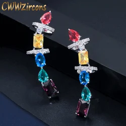 CWWZircons Gorgeous Multicolored Cubic Zirconia Crystal Big Long Chunky Ear Cuff Earrings for Women Brincos Jewelry CZ599