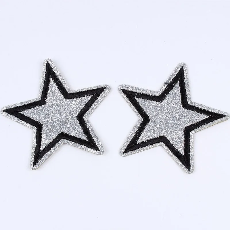 1pc Bling Star Embroidered Patches Sew Iron On Badge Gold Silver For Clothes Jeans DIY Appliques Sewing Sticker Craft Decoration