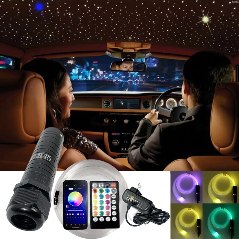 

lighting optical fiber DC12V 6W RGBW Car Roof Star Lights LED Fiber Optic star ceiling APP kits Optical fiber with RF control