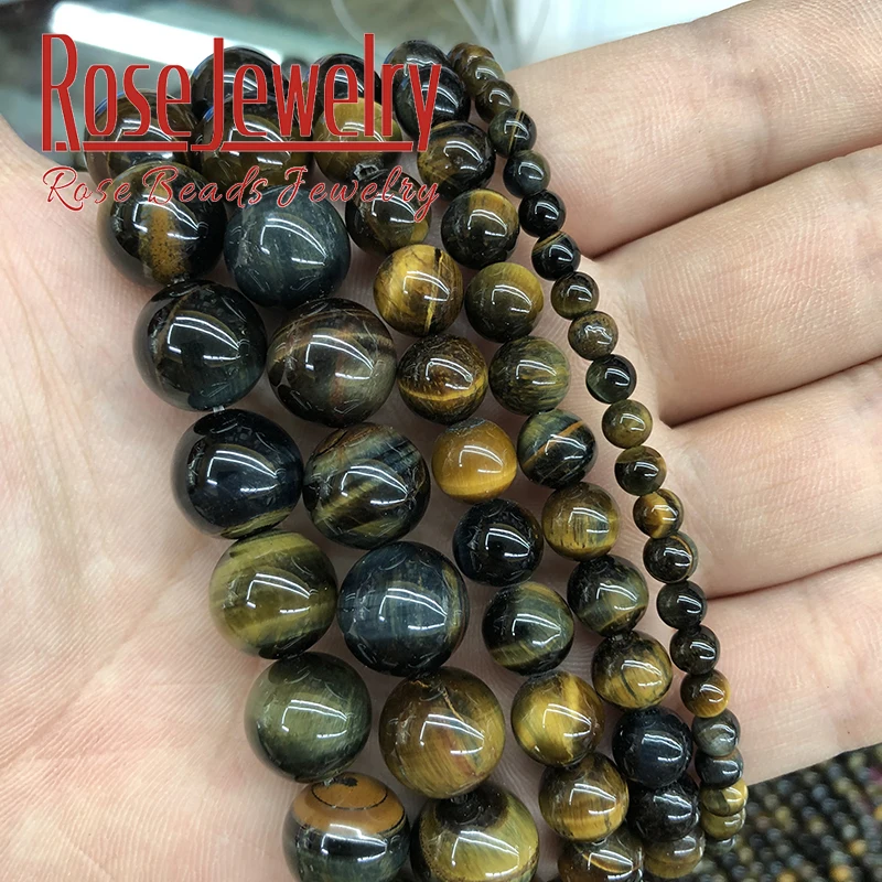 Natural Stone Blue colourful Tiger Eye Round Beads 15