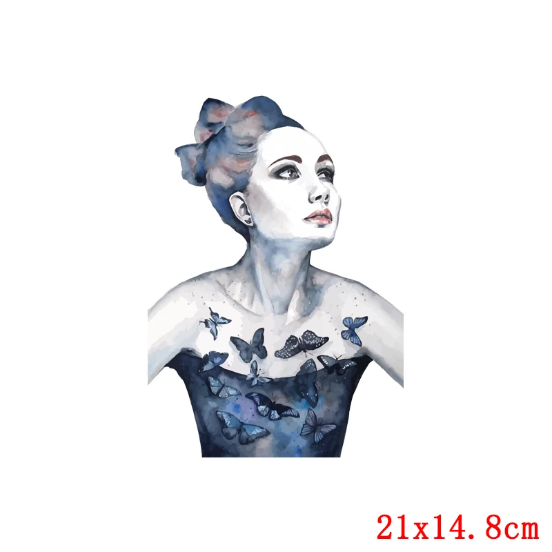 Punk Fashion Lady Stickers Heat Thermal Transfer For Clothing Beautiful Girl Iron-on Transfers For Clothes Iron On Patch DIY