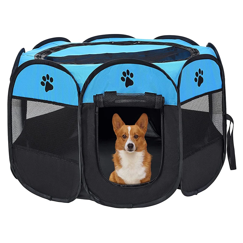 

Portable Foldable Playpen Exercise Kennel Dogs Cats Indoor Outdoor Removable Mesh Shade Cover 8-Panel Mesh House with Bag