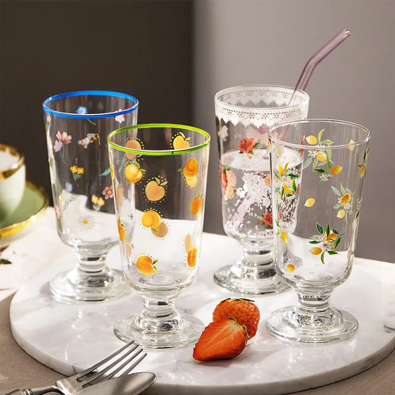 

Clear Bar Drinking Goblet, Korean Phnom Penh Cute Printed Glass Cup, Dessert Mojito Wine Cu, French Romantic Short Ice Cream Cup