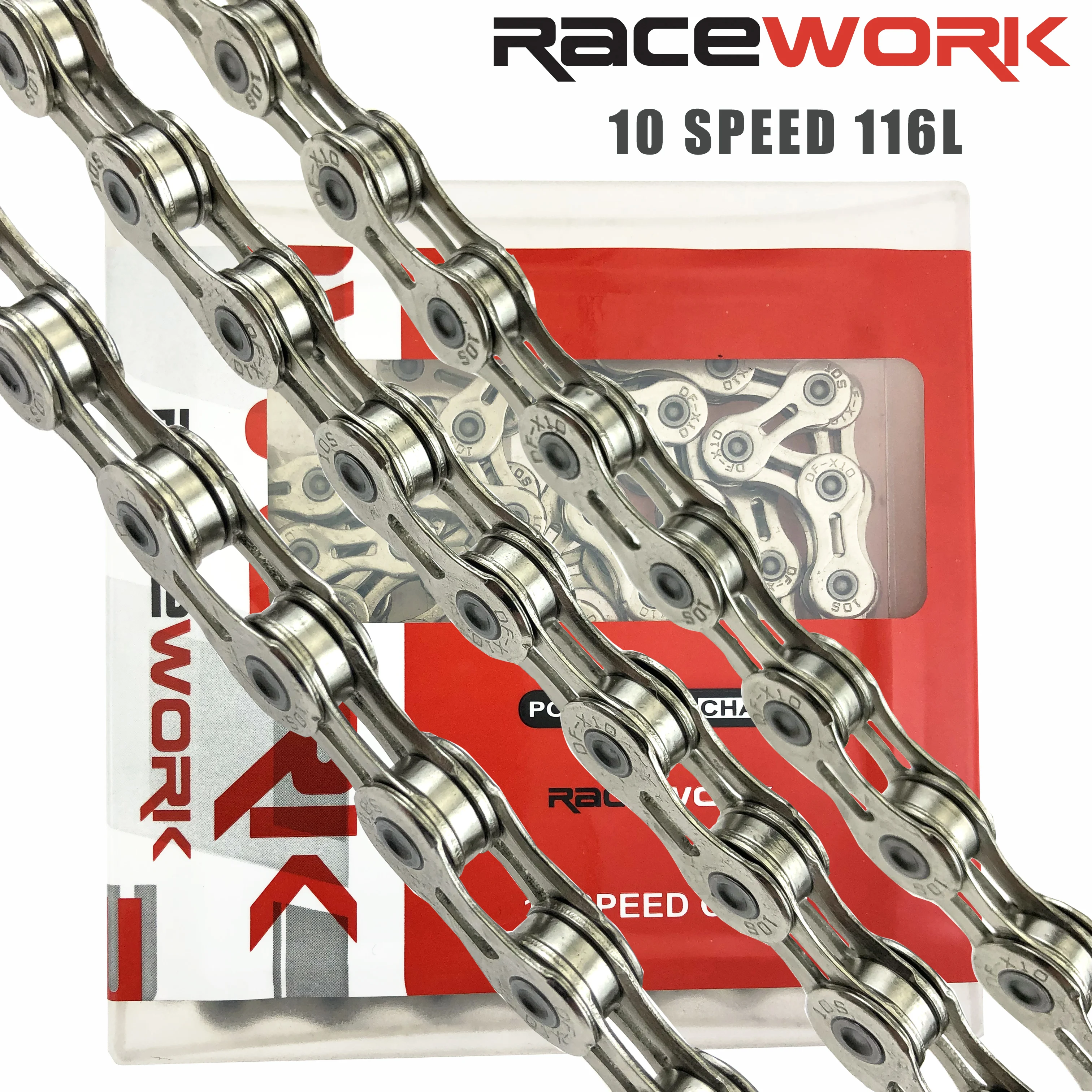 RACEWORK PC-1051 10 Speed Bicycle Chain Silver Half Hollow 116L Mountain Road Bike Chains For Shimano SRAM Campagnolo System