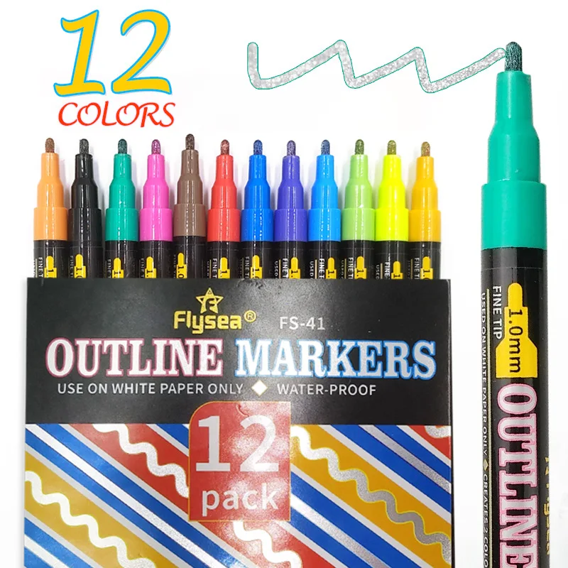 8/12/18/24 farbe doppel linie umriss highlighter student kunst zeichnung marker stift gruß karte poster, kunst zu machen schreibwaren