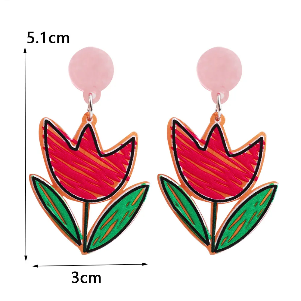 New Colorful Funny Rainbow Pencil Acrylic Drop Earrings For Women Girls Geometric Flower Long Dangle Earrings Fashion Jewelry