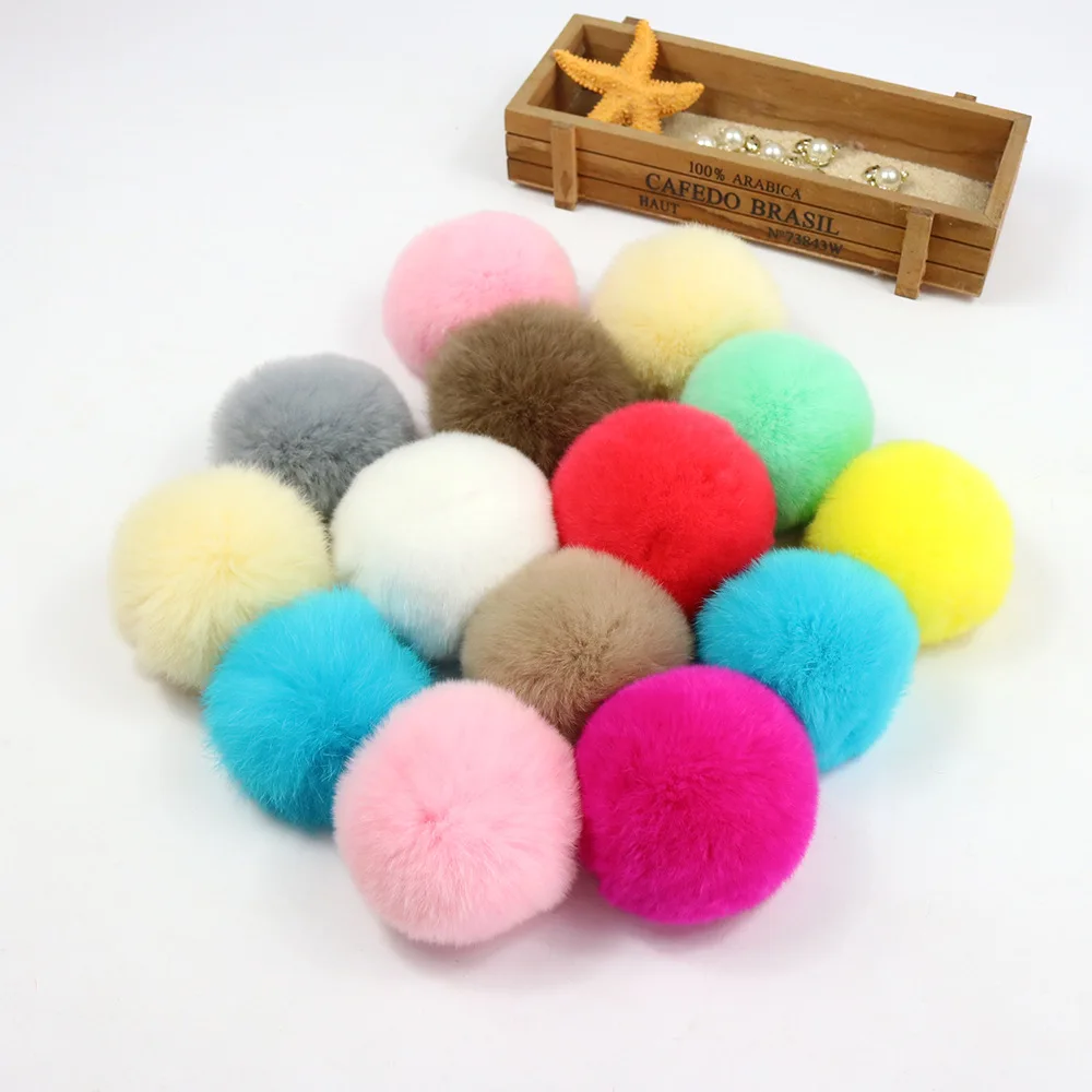 Real Rabbit Fur Pom Pom Ball for Women, DIY Hat, Cloth, Earrings, Shoes, Handbag, Key Chain Accessories, 6cm