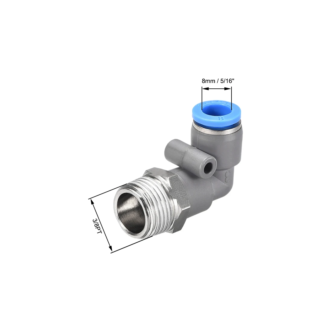 Uxcell Elbow Push to Connect Air Fittings 8mm Tube OD  X 3/8PT Male Thread Pneumatic Quick Release Connectors Grey