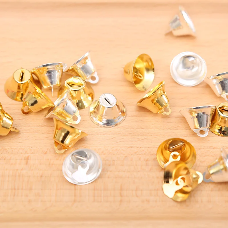 (10pcs) Small Mini Jingle Bells Set Gold Silver Pet Hanging Ornaments for Wedding Christmas Crafts Metal Decoration Accessories