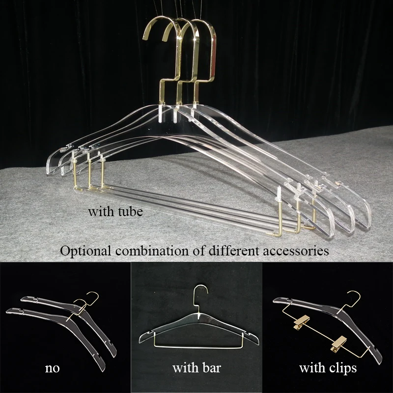 Transparent Acrylic Hanger with Bar for Adult, Clothing Hanger, Pants Tube, Wardrobe Storage, Plus Size, Hot Sale, 10Pcs Pack