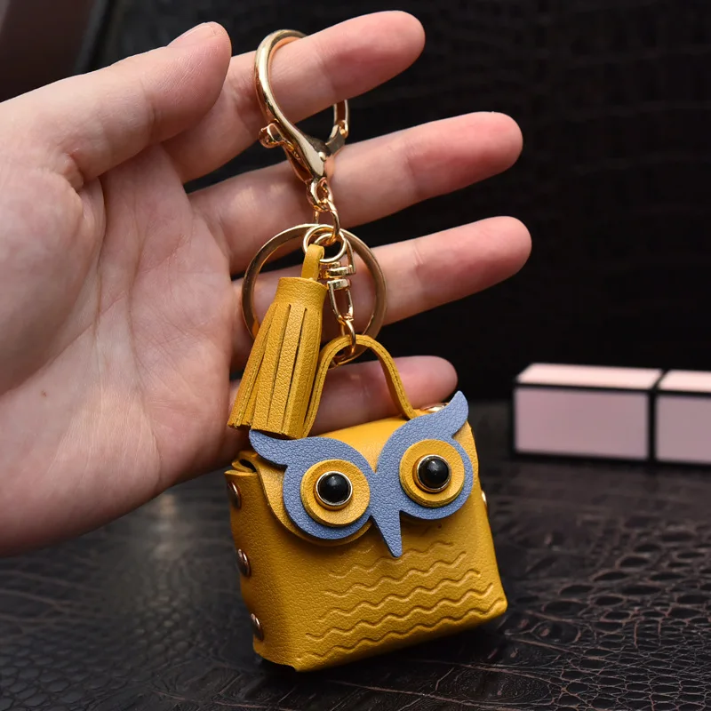 1 PC Cute Key Bag Owl Coin Purse Mini School Bag Car Key Chain Pendant Lady Wallet PU Leather Coin Purses Coin Purse Keychain