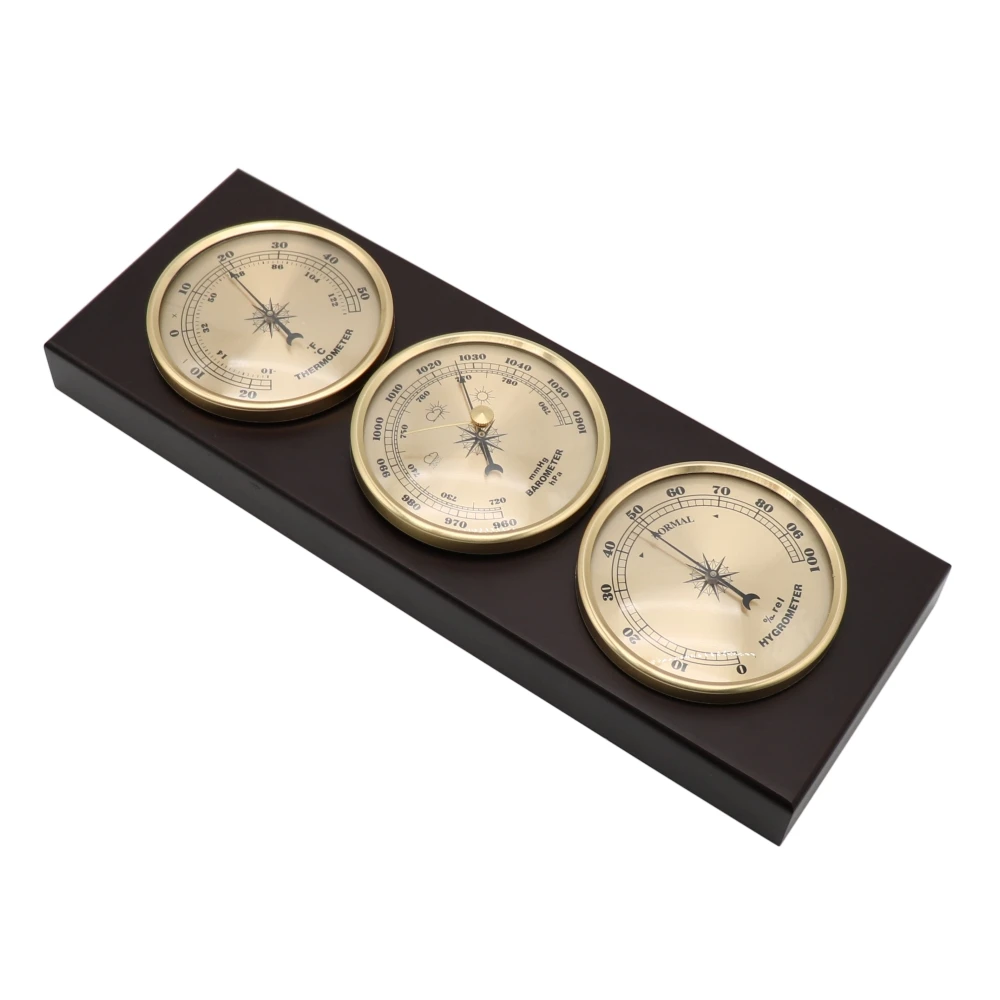 Wall Mounted Household Barometer Thermometer With Wooden Frame Base Hygrometer Weather Station Hanging No Battery Required