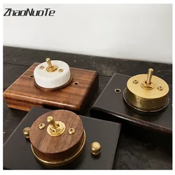 High Quality Retro Ceramic Wood Toggle Switch Concealed Mount 2 Way 1-4 Gang Brass Wall Light Switch