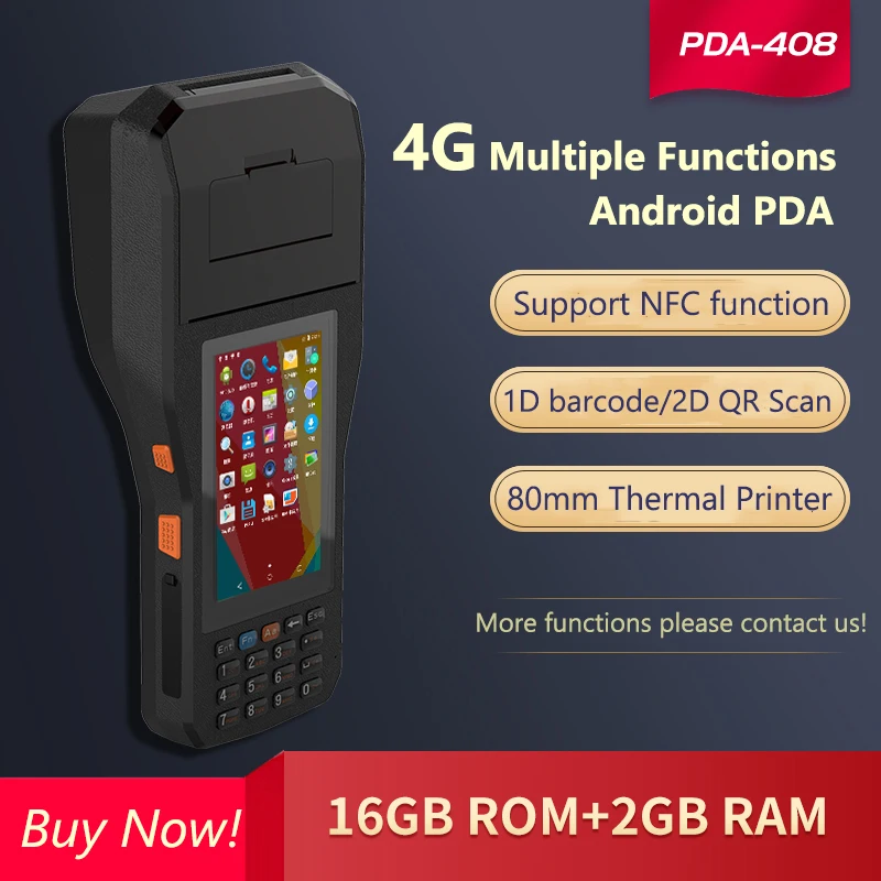 New Thermal Printer 4 Inch Touch Screen 1D 2D Barcode Scanner NFC Handheld Terminal Android PDA With 80mm/3 Inch Thermal Printer