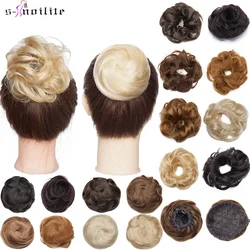 S-noilite 30g 100% 진짜 인모 곱슬 머리 롤빵 드로 스트링 번들 스 크런치 Updos 도넛 시논 헤어 익스텐션 랩 포니 테일