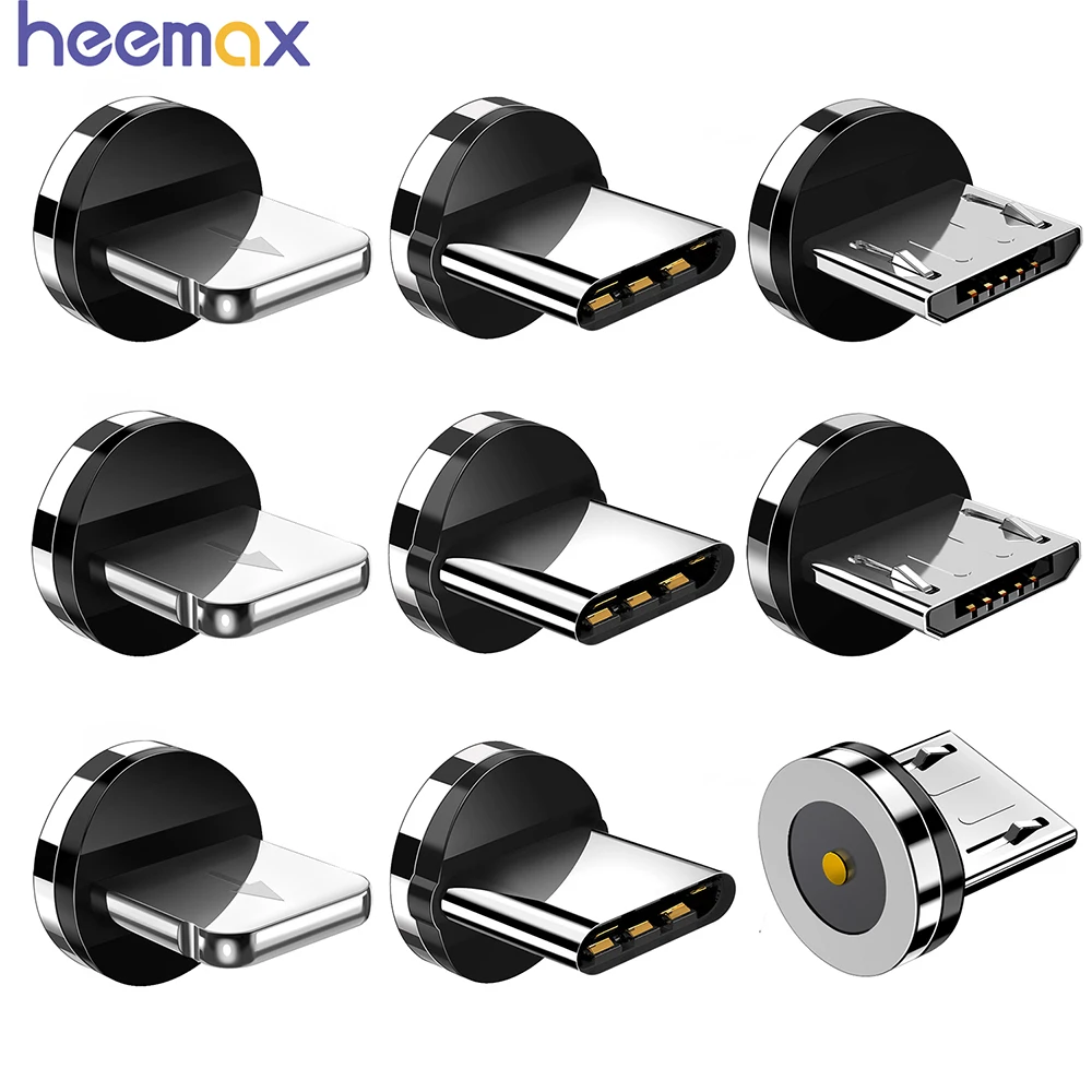 HEEMAX Magnetic Tips Universal for Round Magnetic Cable Type C Micro USB Magnet Replacement Parts Mobile Phone Dust Plug Adapter