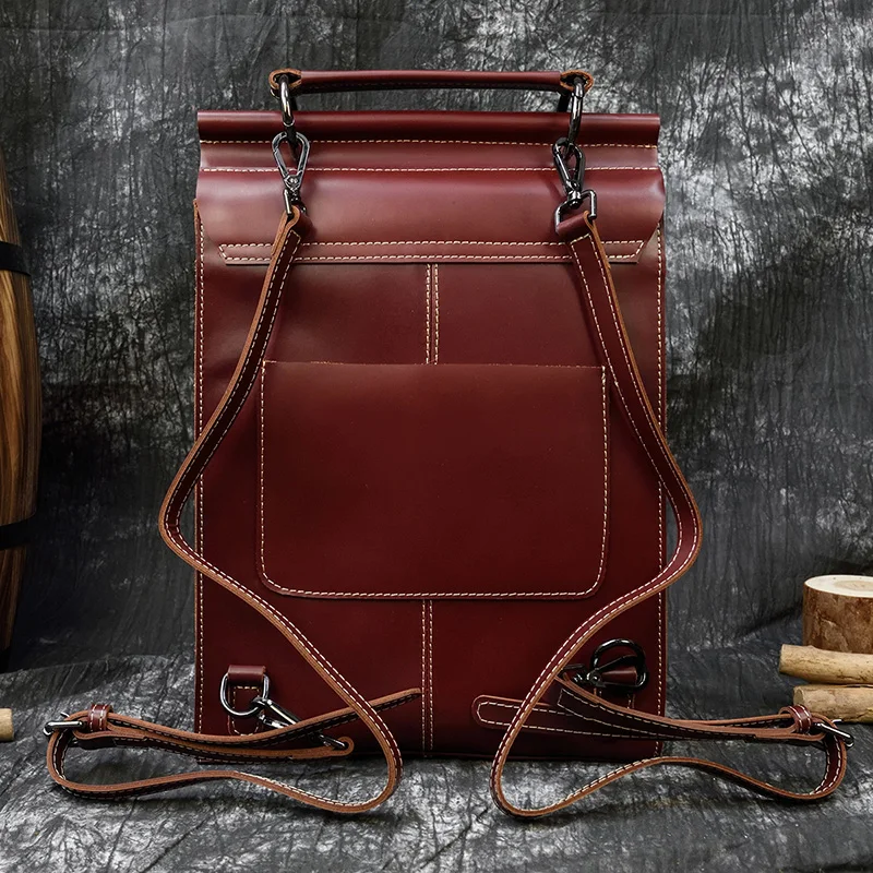 Luxury Genuine Leather Women Backpack Soft Oil Wax Cow Leather Female Rucksack Ladies Laptop Bag Daily Backpack Girls School Bag