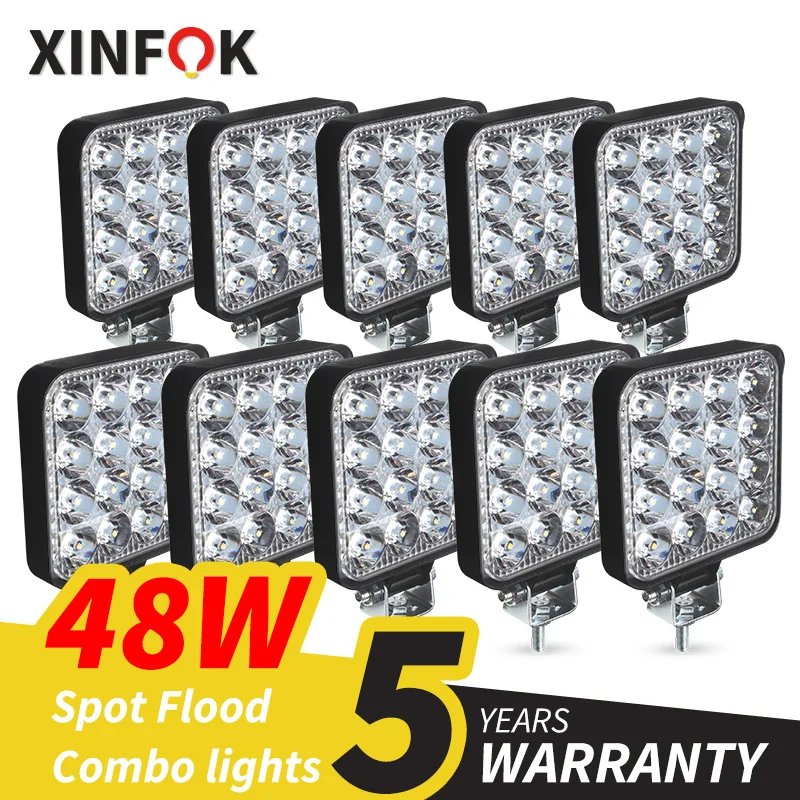 Xinfok LED Car Work Light Spot Flood Beam 3030 SMD DC 12-24 Volts 27-48 Watts 6500K Lighting Universal for Truck 4x4 4WD