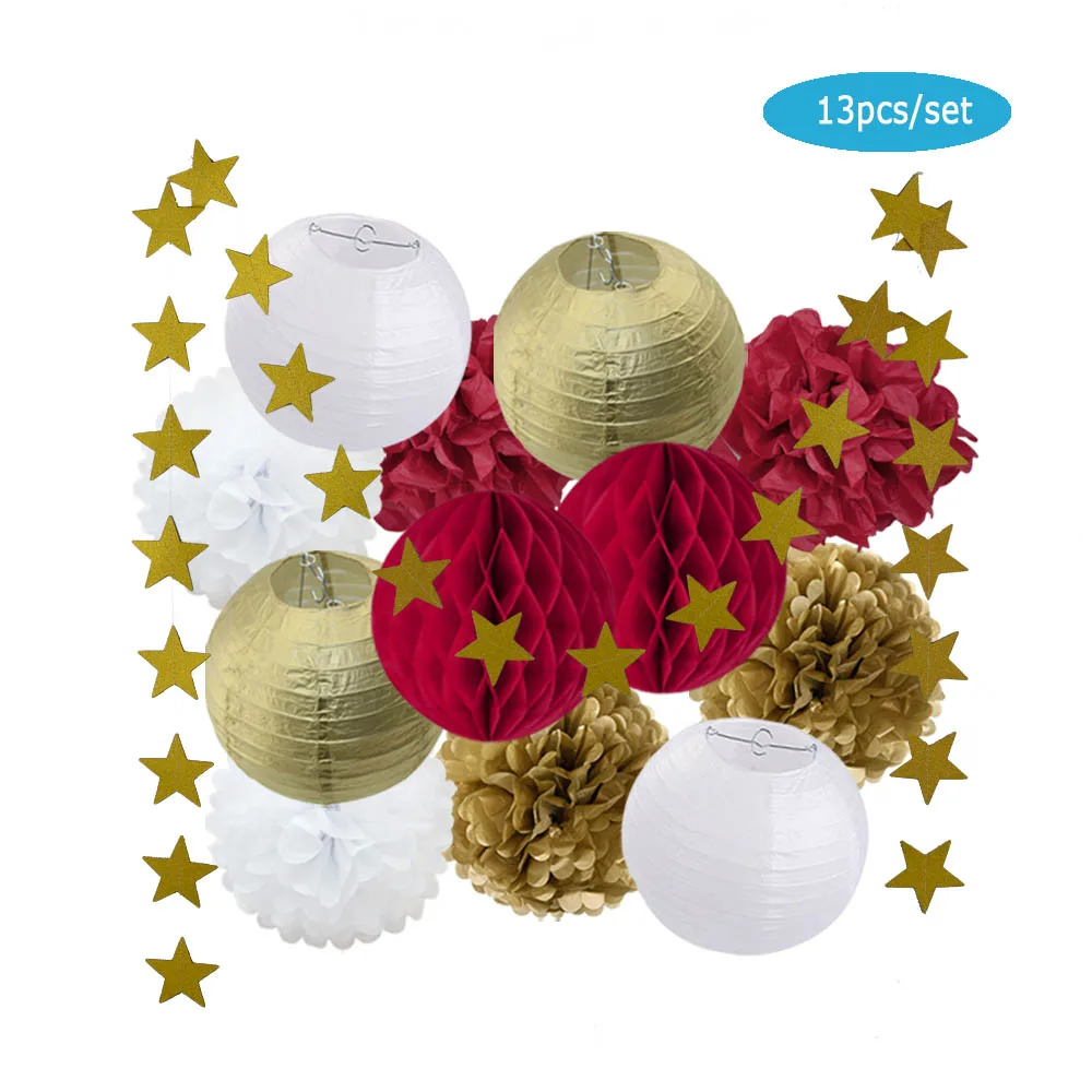 Kids Boy 13th Birthday Bar Mitzvah Party Favor Decor Gold Navy Blue Round Paper Lantern White Honeycomb Baptism DIY Glitter Star