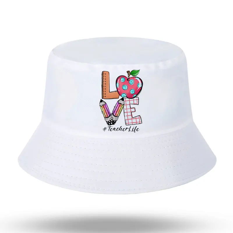 Sunscreen Casual Beach Sun Cap Outdoor Unisex Apple Teacher Print Harajuku Fisherman's Hats Bucket Hat Foldable Panama Caps