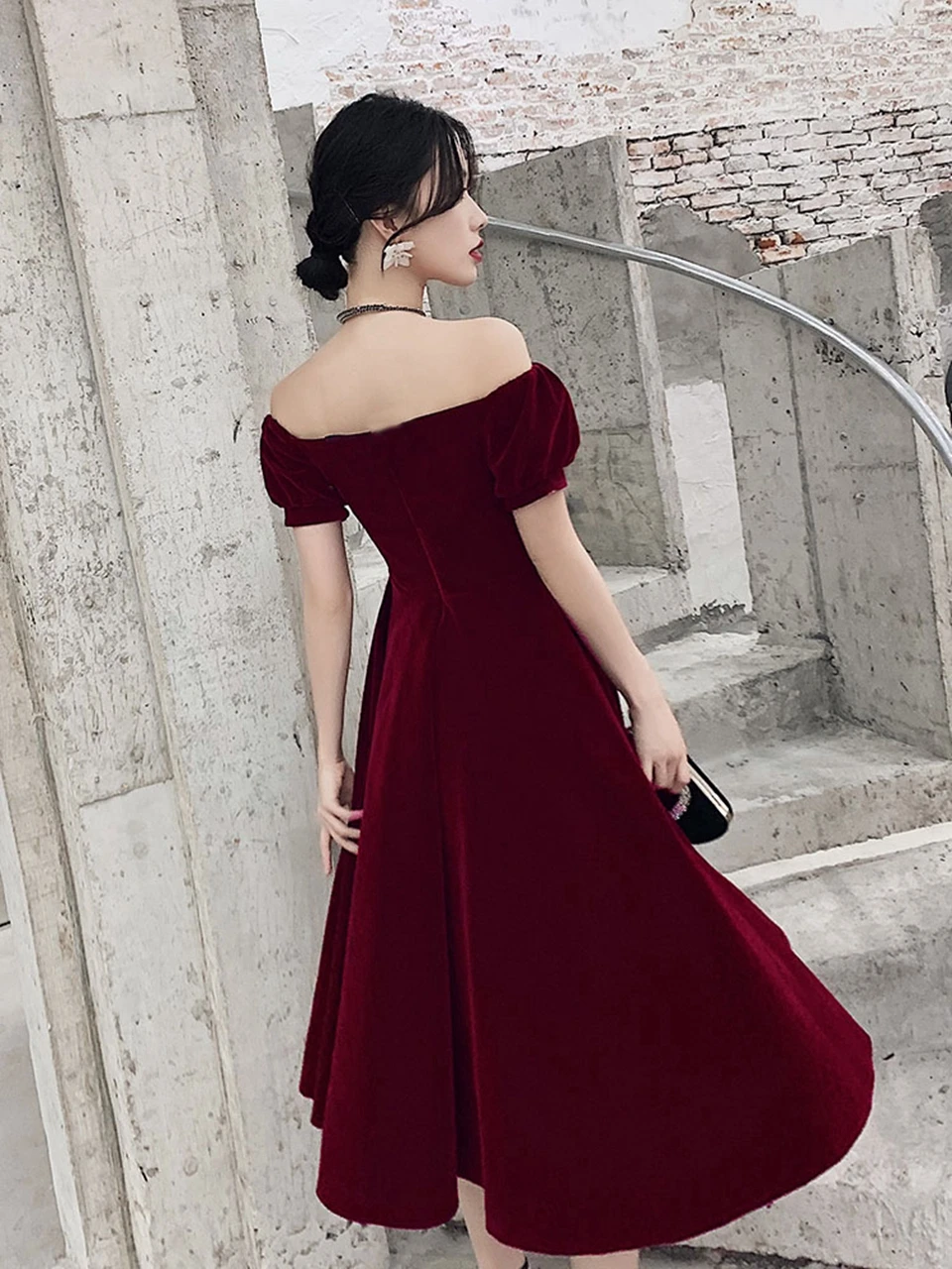 Burgundy Short Evening Dresses 2021 Off Shoulder Prom Dresses Velvet Women Formal Party Night Vestidos De Gala Graduation Gowns