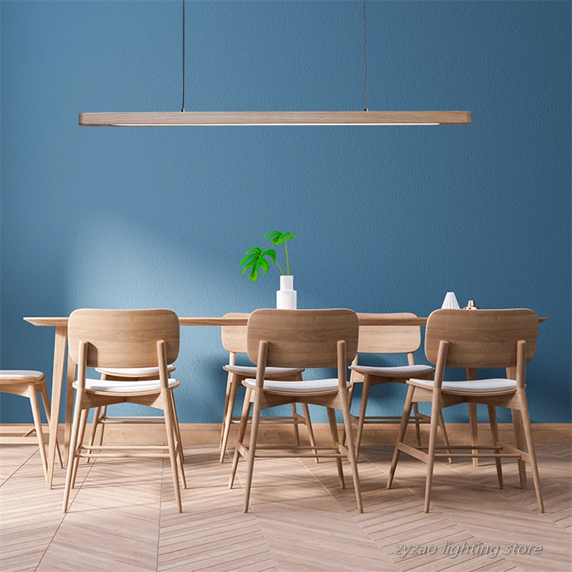 Nordic Wooden LED Pendant Lights Dining Room Restaurant Kitchen Hanging Lamp Home Decor Walnut Wood Office Strip Lights Fixtures