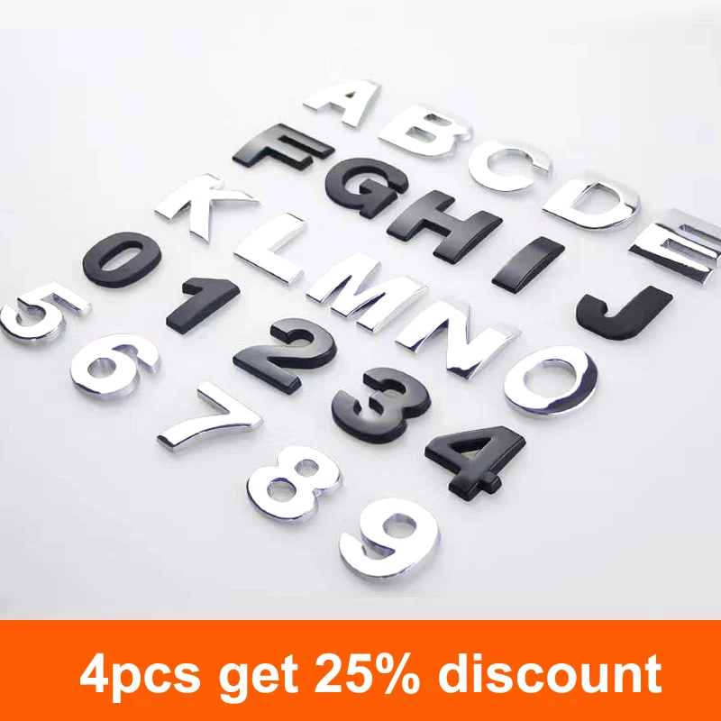 1pcs 45mm 3D Car Stickers Metal Alphabet Silver Black Badge Chrome Letters Car Accessories Sticker Decoration DIY Stereo Sticker