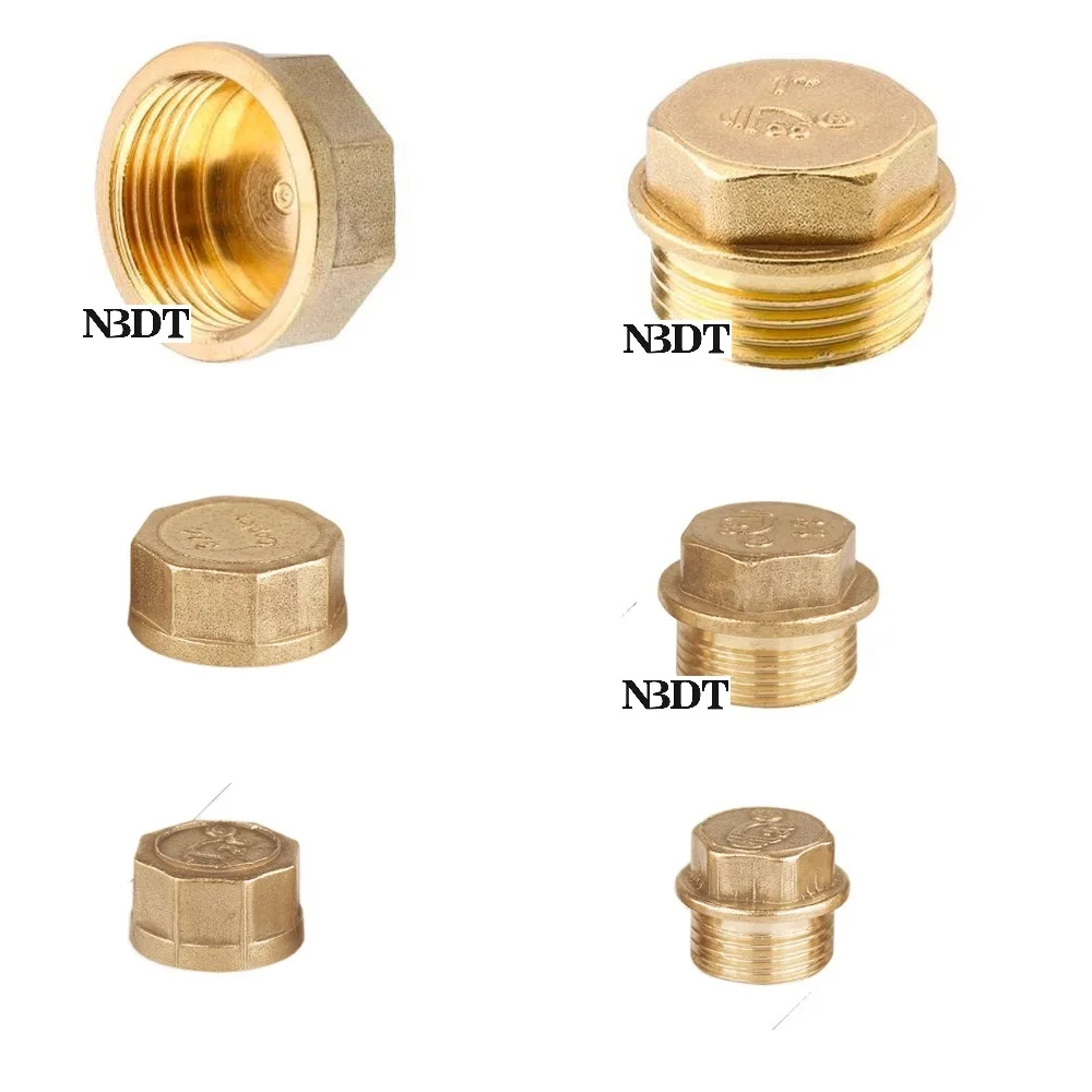 

20Pcs Solid Brass Threaded Pipe Cap Fittings Hex Male Female Plumbing Blanking Plug